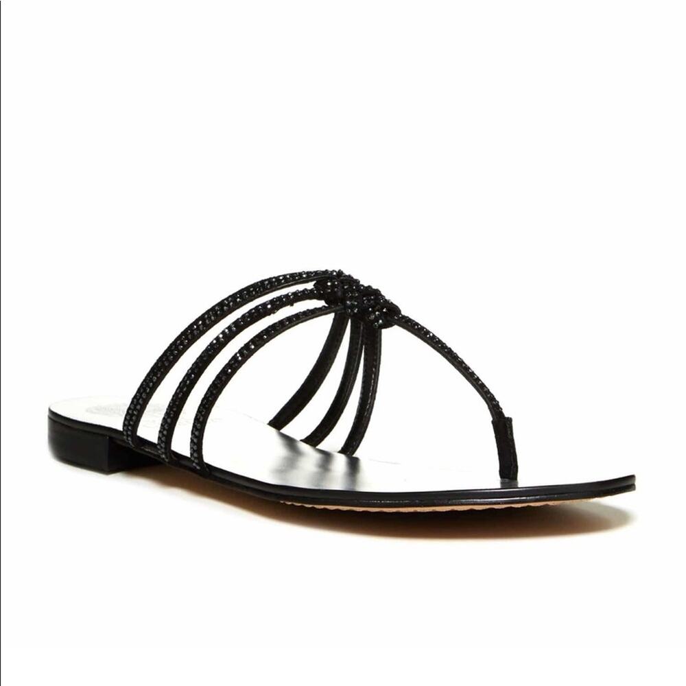 VINCE CAMUTO Womens Black Suede Metallic Mirror Thong Heeled Dress Sandal Size 6 - Picture 2 of 6